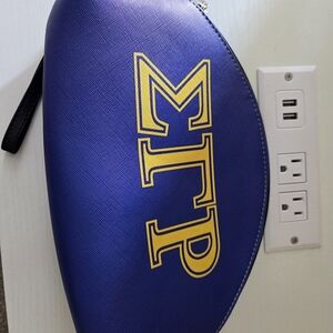 Elegant Blue Clutch with Yellow Accents